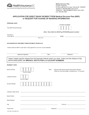 Medical Services Plan Direct Bank Payment Application