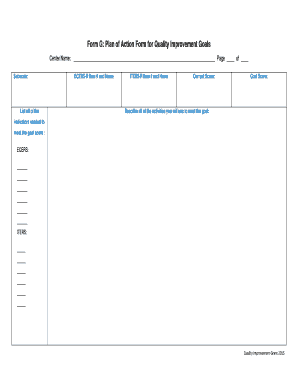 Plan of Action Form for Quality Improvement Goals