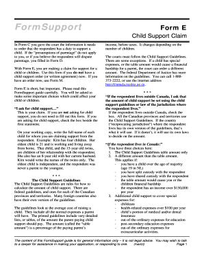 Child Support Claim Form E