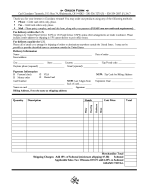 Giordano Tinware Order Form