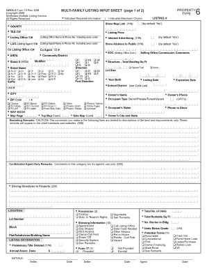 NWMLS Multi-Family Listing Input Sheet