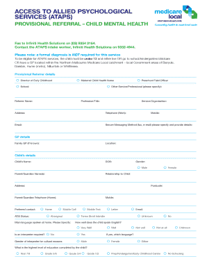 ATAPS Provisional Referral Child Mental Health