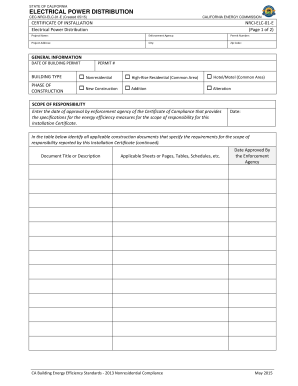 California Electrical Power Distribution Certificate of Installation