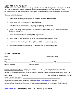 Workforce Investment Board Job Assistance Form