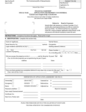 Massachusetts Property Tax Deferral Application
