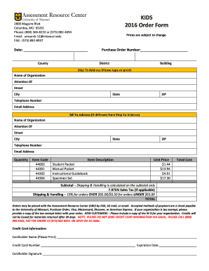 2016 Order Form
