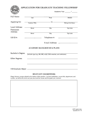 Graduate Teaching Fellowship Application