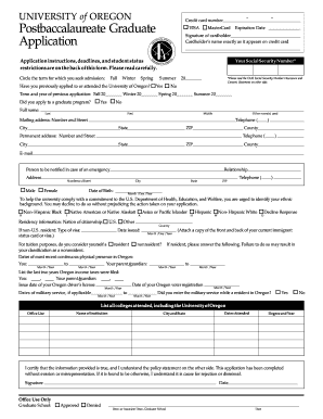 University of Oregon Postbaccalaureate Graduate Application