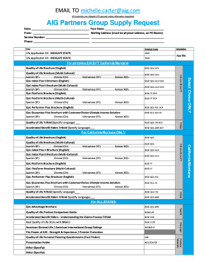 AIG Partners Group Supply Request Form