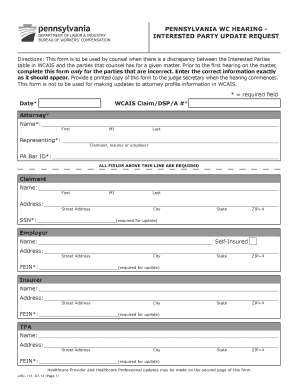Pennsylvania WC Hearing - Interested Party Update Request