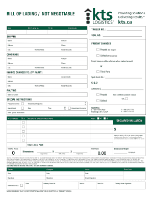 Bill of Lading Non-Negotiable