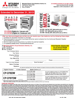 Mitsubishi Photo Printer Mail-In Rebate Form