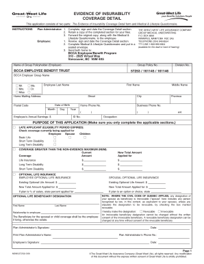 Evidence of Insurability Coverage Detail Form