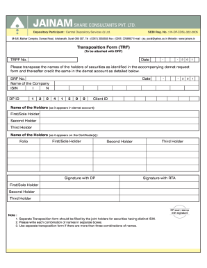 Transposition Form for Demat Account