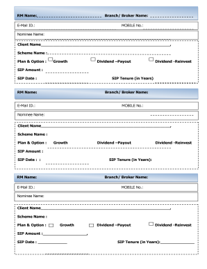 Mutual Fund SIP Registration Form