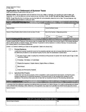 Michigan Summer Tax Deferment Application