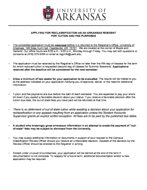 Arkansas Residency Reclassification Application