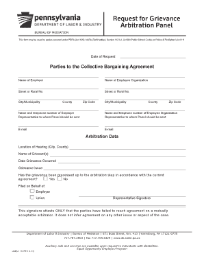 Pennsylvania Grievance Arbitration Request Form