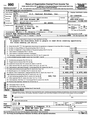 Form 990 Tax Exempt Organization Return