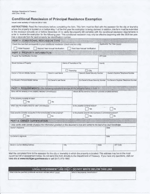 Michigan Principal Residence Exemption Rescission Form