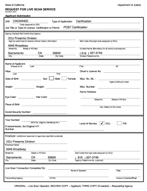 California Live Scan Service Request