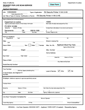 California Live Scan Service Request