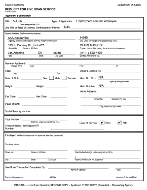 California Live Scan Service Request