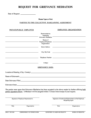 Request for Grievance Mediation