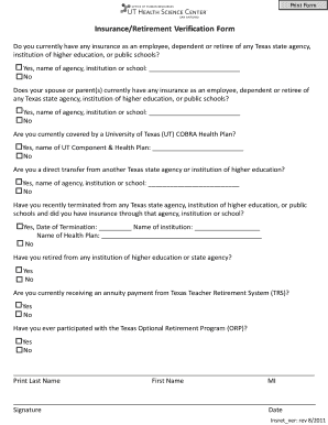 Texas Insurance/Retirement Verification Form