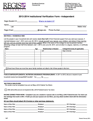 2013-2014 Institutional Verification Form – Independent