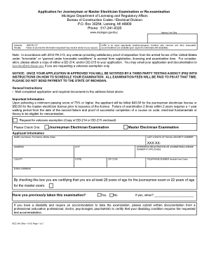 Michigan Electrician Examination Application
