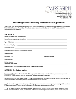 Mississippi Driver's Privacy Protection Act Agreement