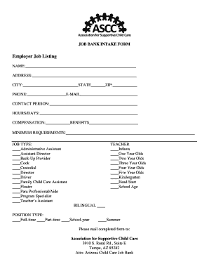 Job Bank Intake Form
