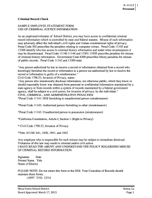 Employee Criminal Record Check Agreement