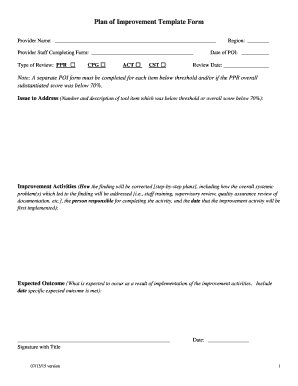 Plan of Improvement Template Form