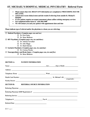 St. Michael's Hospital Medical Psychiatry Referral Form