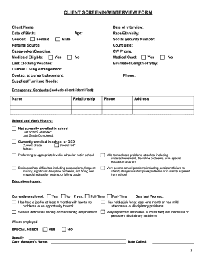 Client Screening Interview Form
