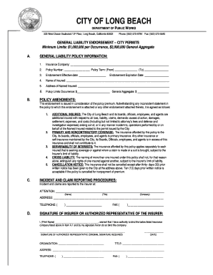 General Liability Endorsement for City Permits