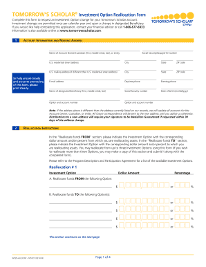 Tomorrow’s Scholar Investment Reallocation Form