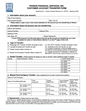 Penson Financial Services Customer Account Transfer Form