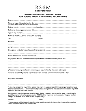 Parent Guardian Consent Form for RSCM Events