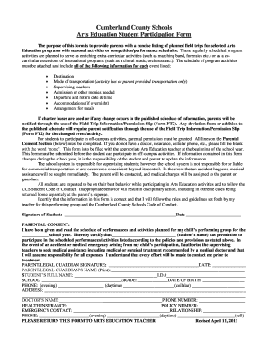 Cumberland County Schools Arts Education Field Trip Permission Form
