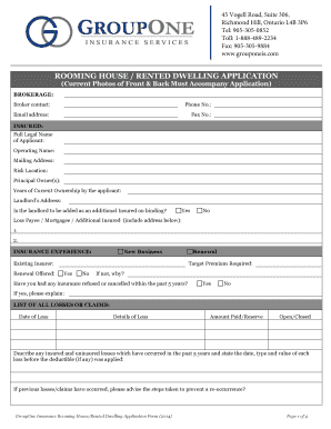Rooming House Rented Dwelling Application Form