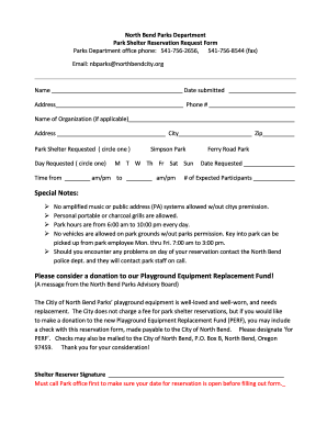 Park Shelter Reservation Request Form