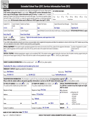 Extended School Year Services Information Form