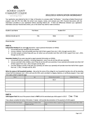 2012/2013 Verification Worksheet