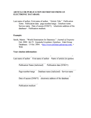 Citation Template for Electronic Database Articles