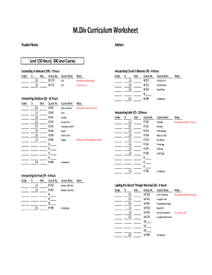 M.Div Curriculum Worksheet