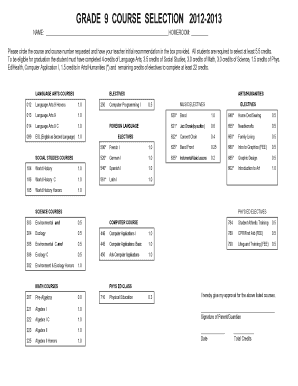 Grade 9 Course Selection Form 2012-2013