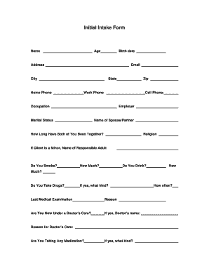 Initial Intake Form for Therapy